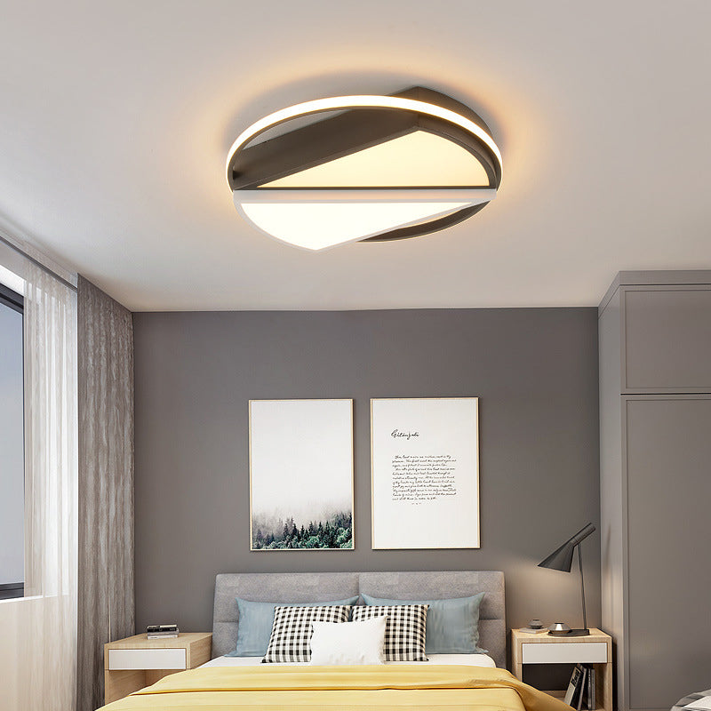 Modern Geometric Metal Led Flush Mount Ceiling Lamp For Bedroom In Black And White
