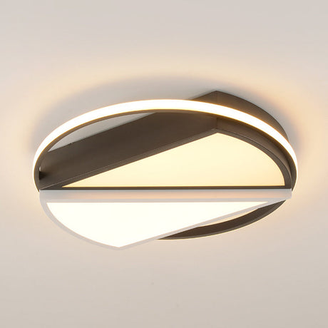 Modern Geometric Metal Led Flush Mount Ceiling Lamp For Bedroom In Black And White