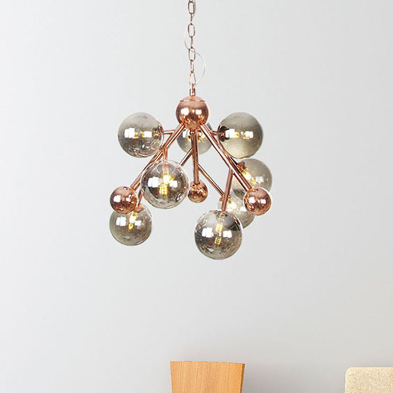 Vintage 9-Light Globe Chandelier: Clear/Amber/Smoke Gray Glass Pendant Fixture For Indoor Lighting