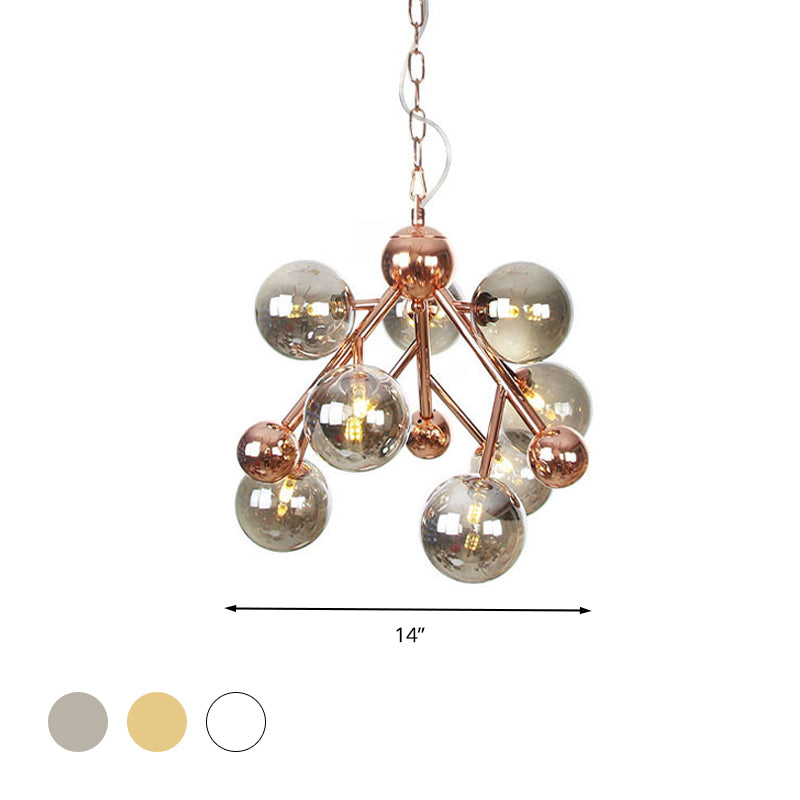 Vintage 9-Light Globe Chandelier: Clear/Amber/Smoke Gray Glass Pendant Fixture For Indoor Lighting