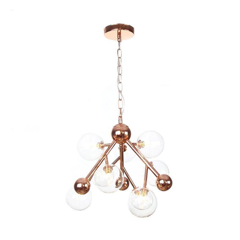 Vintage 9-Light Globe Chandelier: Clear/Amber/Smoke Gray Glass Pendant Fixture For Indoor Lighting