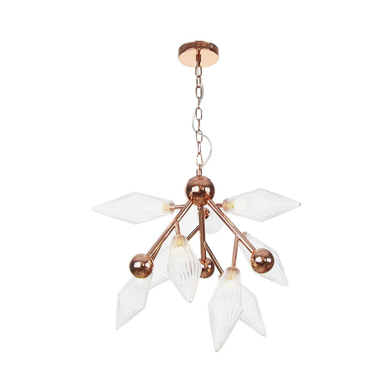 Vintage Metal Chandelier With 9 Lights And Amber/Clear Glass Shades For Dining Room Ceiling Clear