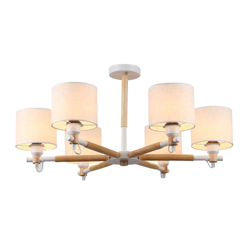 Nordic Fabric 6-Light Drum Pendant Chandelier For Bedroom - Black/White