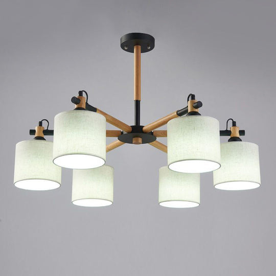 Nordic Fabric 6-Light Drum Pendant Chandelier For Bedroom - Black/White