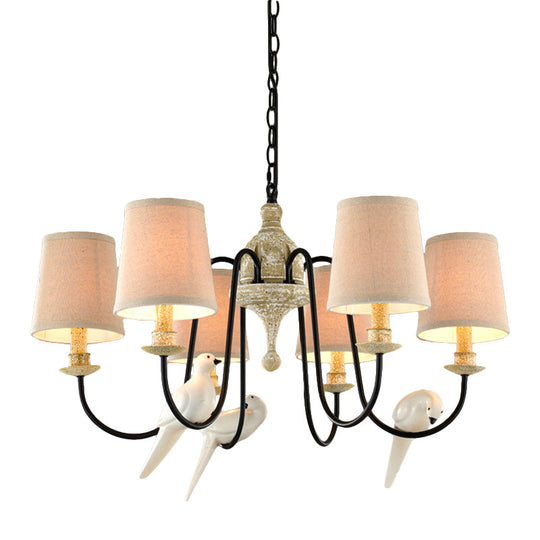 Nordic Fabric Barrel Pendant Chandelier Light - Tan Hanging Ceiling (3/6 Heads)