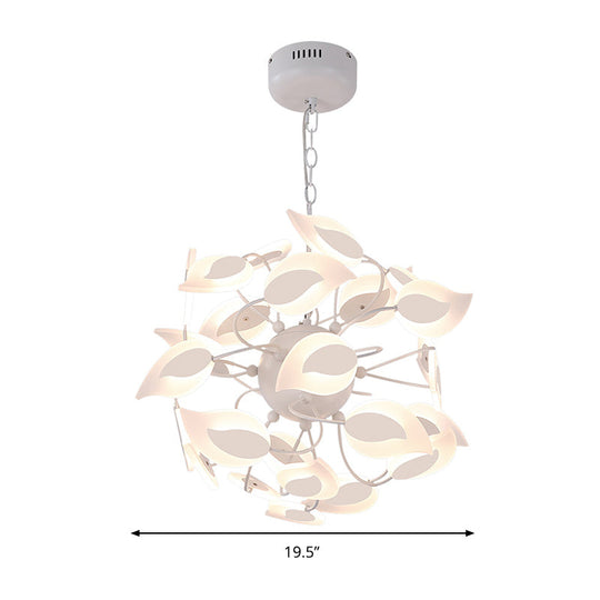 Modern White Acrylic Leaf Chandelier With Led Lights - Ideal Pendant Lighting Fixture For Dining