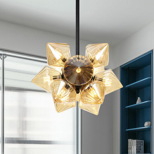 Vintage Ribbed Glass Ceiling Lamp With Prism Semi Flush Design - Black/Chrome Finish 9/12 Lights