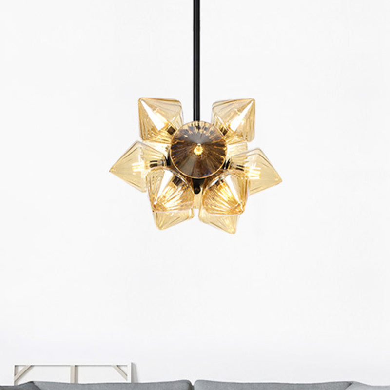 Vintage Ribbed Glass Ceiling Lamp With Prism Semi Flush Design - Black/Chrome Finish 9/12 Lights