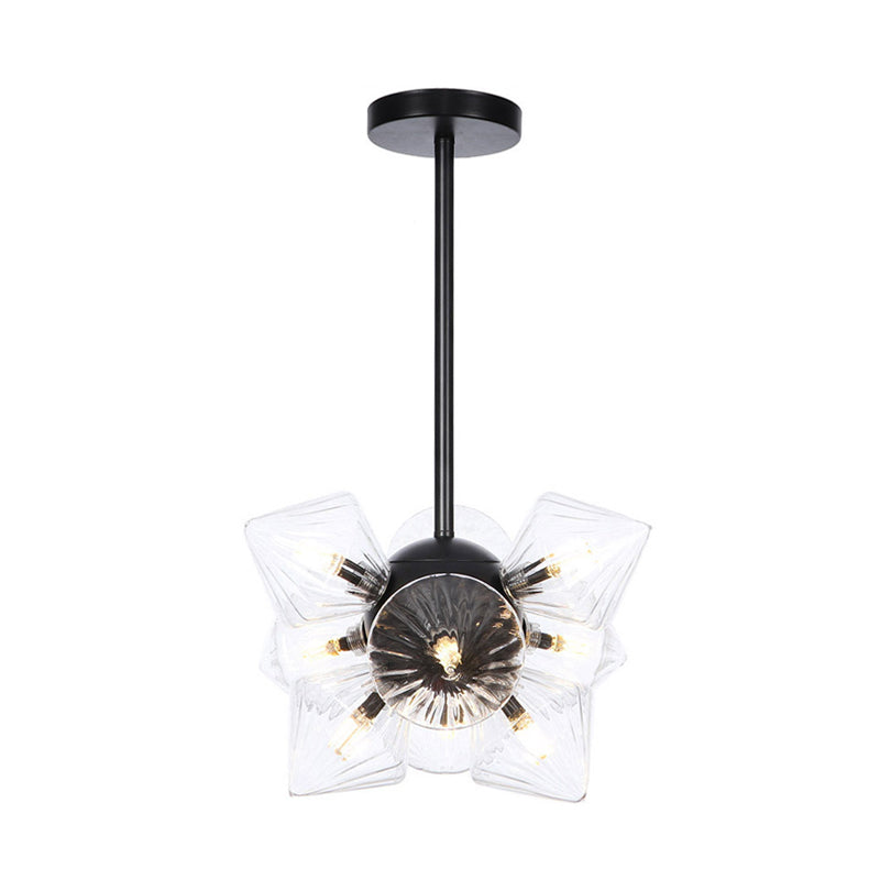 Vintage Ribbed Glass Ceiling Lamp With Prism Semi Flush Design - Black/Chrome Finish 9/12 Lights