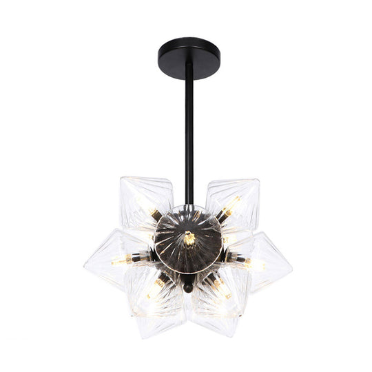 Vintage Ribbed Glass Ceiling Lamp With Prism Semi Flush Design - Black/Chrome Finish 9/12 Lights