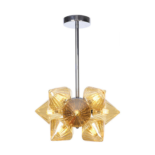 Vintage Ribbed Glass Ceiling Lamp With Prism Semi Flush Design - Black/Chrome Finish 9/12 Lights