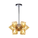 Vintage Ribbed Glass Ceiling Lamp With Prism Semi Flush Design - Black/Chrome Finish 9/12 Lights For