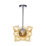 Vintage Ribbed Glass Ceiling Lamp With Prism Semi Flush Design - Black/Chrome Finish 9/12 Lights For