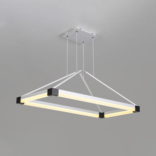 Modern Metal Rectangle Chandelier Light - White/Coffee 23.5’/31.5’/39’ Led Hanging Lamp Kit