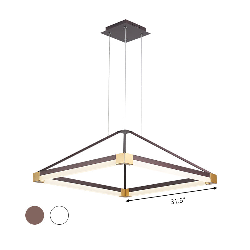 Modern Metal Rhombus Pendant Light Fixture White/Coffee Led Chandelier In Warm/White -