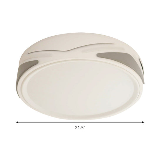 Modern Led Flush Light Fixture - 18.5/21.5 Wide White Ceiling Mount Round Metal Shade
