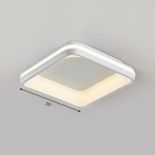 Simple Style Metal Square Flush Light - 19’ Or 25’ Wide Led Ceiling Mounted Fixture With