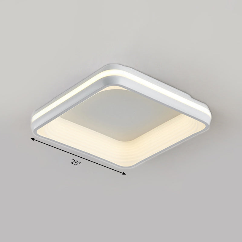 Simple Style Metal Square Flush Light - 19 Or 25 Wide Led Ceiling Mounted Fixture With Stepless