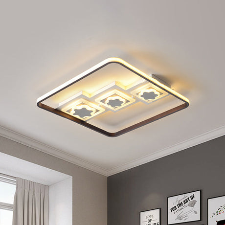 Modern Geometric Led Flush Mount Ceiling Lamp In Black - 19.5/37.5 Wide