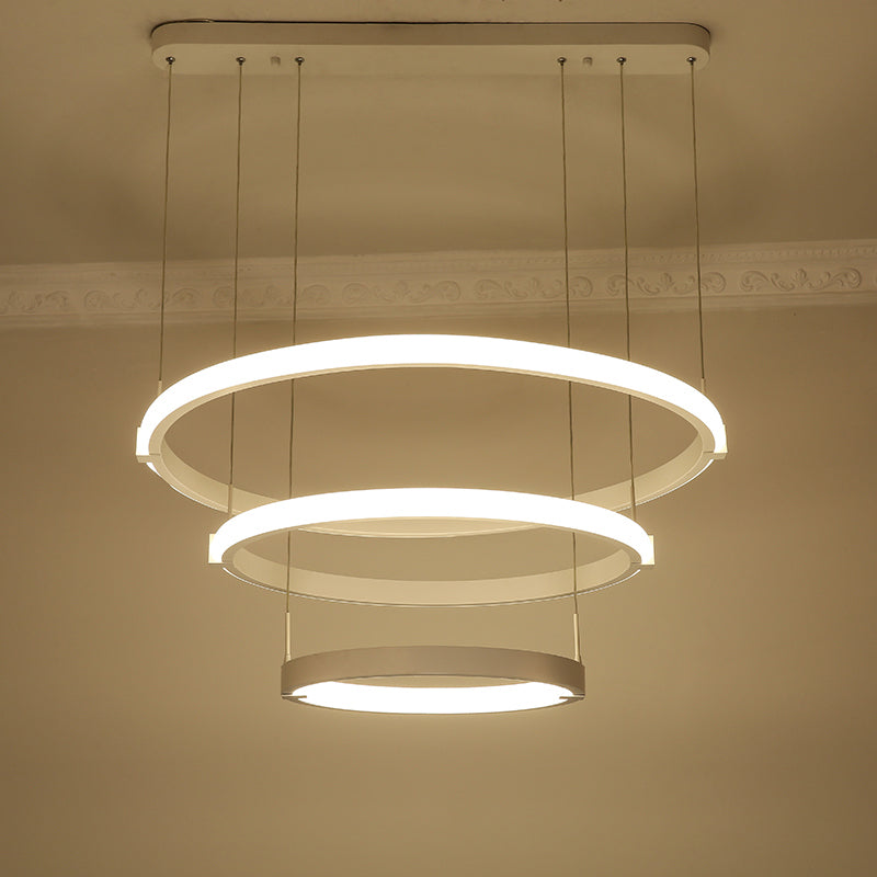 White Double Ring Chandelier With Led Hanging Ceiling Light - Simple Style Warm/White