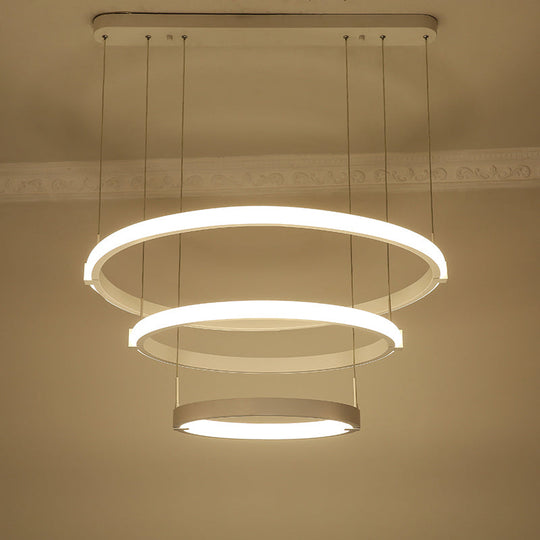 White Double Ring Chandelier With Led Hanging Ceiling Light - Simple Style Warm/White