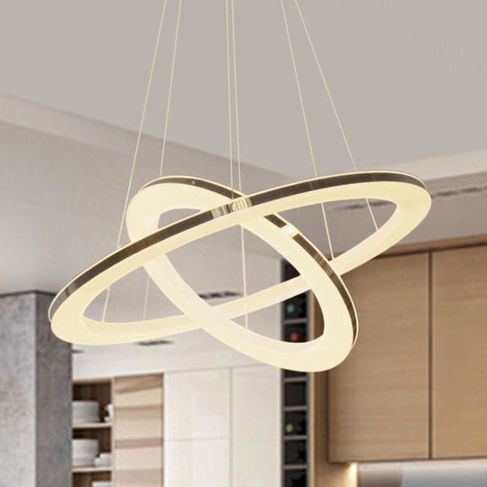 Modern Chrome Orbit Led Chandelier - Simple Style Metal Hanging Lamp In Warm/White/Natural Light