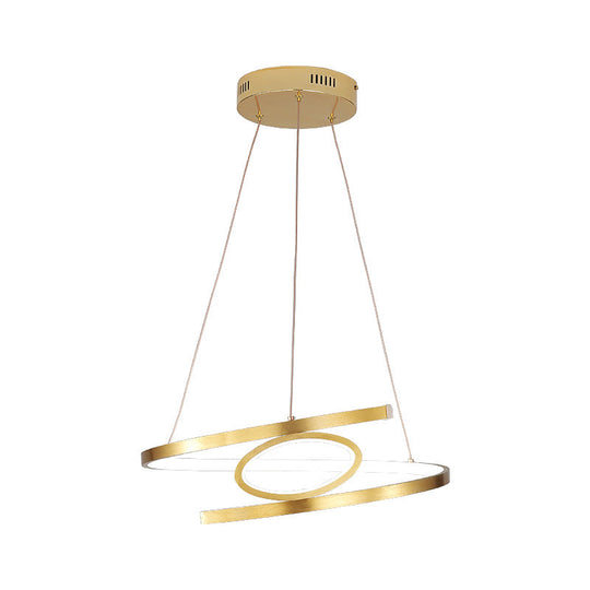 Spiral Hanging Pendant Light Minimalist Metal Gold Chandelier With Led Warm/White Options -