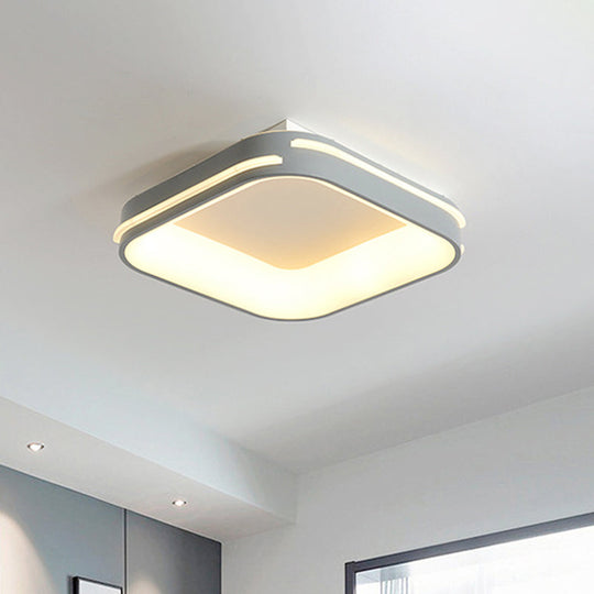 Modern Gray Square Metal Ceiling Mount Led Flush Lamp - 18.5/24.5 Wide; Warm/White Light