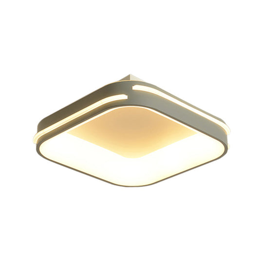 Modern Gray Square Metal Ceiling Mount Led Flush Lamp - 18.5’/24.5’ Wide; Warm/White Light