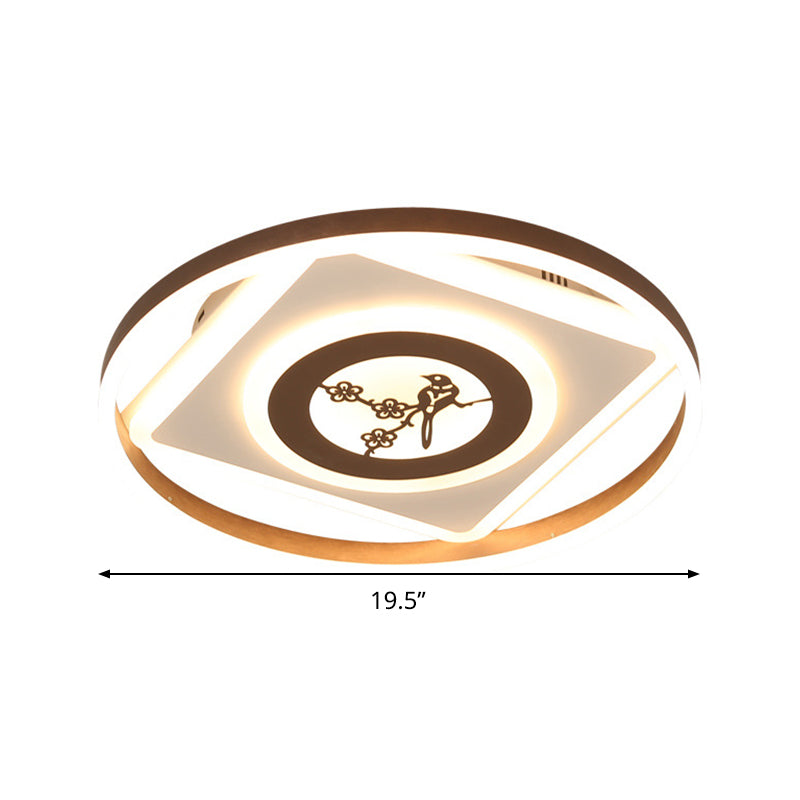 Acrylic Geometric Ceiling Mounted Light - 16’/19.5’ Wide Modern Coffee Led Flush In White