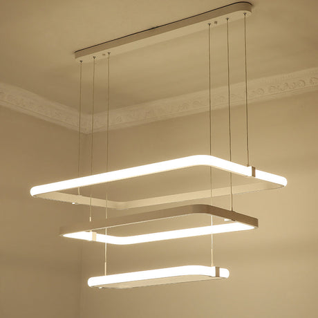 Minimalist White Led Pendant Light Kit - Rectangle Metal Hanging Chandelier With Warm/White