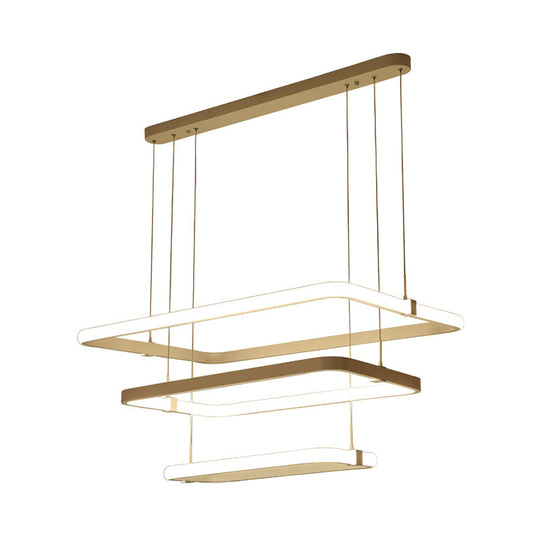 Minimalist White Led Pendant Light Kit - Rectangle Metal Hanging Chandelier With Warm/White