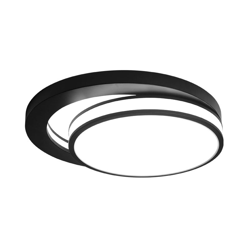 18’/21.5’ Metal Round Flush Mount Modern Black/White Led Ceiling Lamp In Warm/3 Color Light