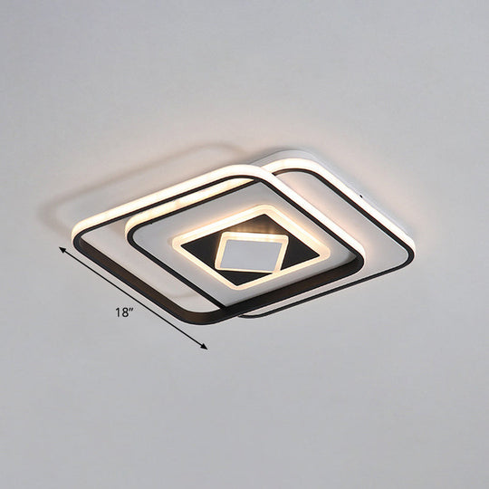 Modern Black Square Ceiling Led Flush Mount Lighting With Warm/3 Color Light - Acrylic Fixture