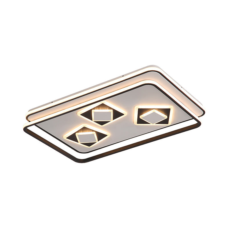 Contemporary Rectangle Flush Mount Led Ceiling Lamp For Living Room - Black Acrylic Warm/3 Color