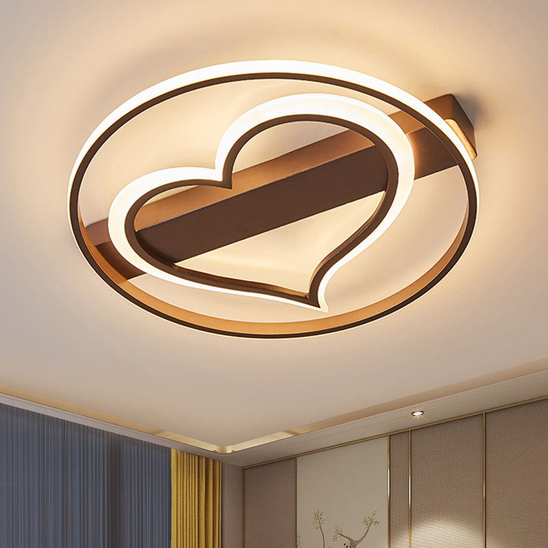 Acrylic Flush Led Ceiling Lamp - Heart Design Simple Style White/Coffee Variants 16’/19.5’ Wide