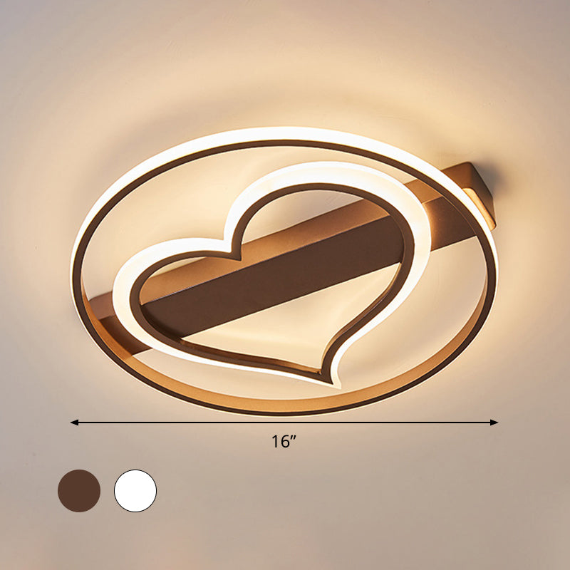 Acrylic Flush Led Ceiling Lamp - Heart Design Simple Style White/Coffee Variants 16’/19.5’ Wide
