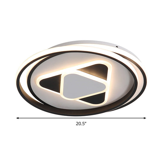 Contemporary Black Triangle Flush Mount Led Ceiling Light - 16.5/20.5 Wide Warm/3 Color Lighting