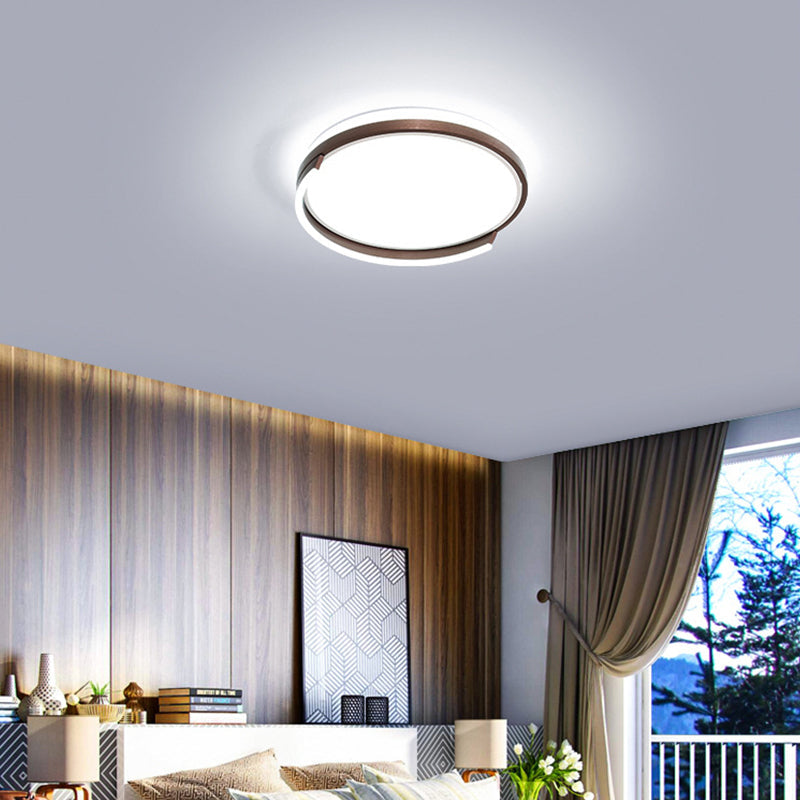 Contemporary Circular Metal Flush Mount Lamp - Coffee 16’/19.5’ Wide Led Ceiling Lighting