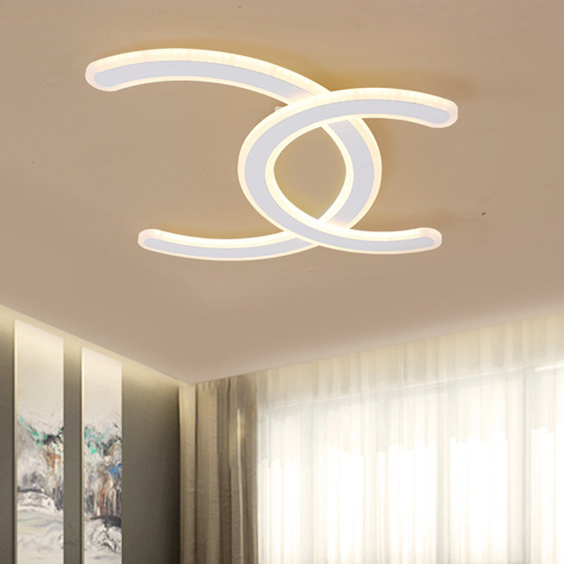 White Double C - Shape Led Ceiling Lamp - Simple & Stylish Mount Light In Warm/White