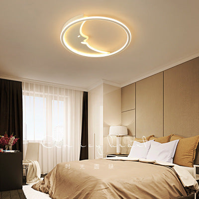 Led Simple White Flush Mount Bedroom Lighting With Moon Acrylic Shade - Warm/White Light Remote