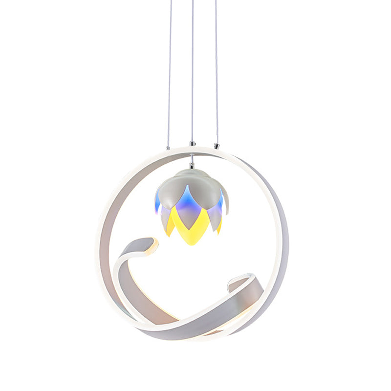 Lotus Hanging Pendant Led Chandelier: Modern Style For Dining Room Décor In White