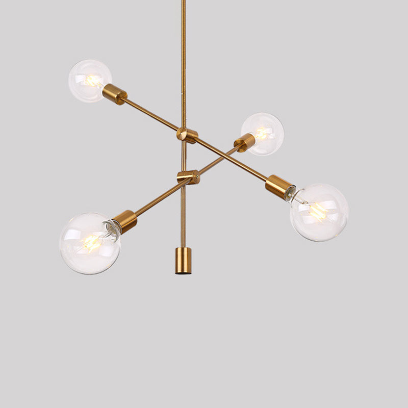 Contemporary Adjustable Gold Chandelier Light With Clear Glass Globe Shade - 4-Bulb Pendant Lighting