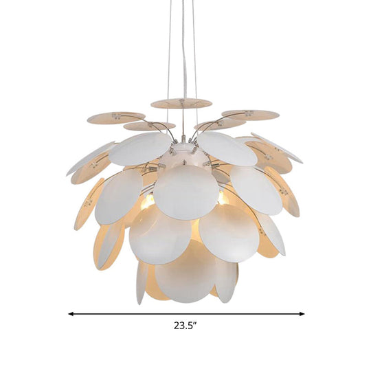 Minimalist Metal Pinecone Ceiling Light - 19.5’/23.5’ Wide White Pendant With Suspension
