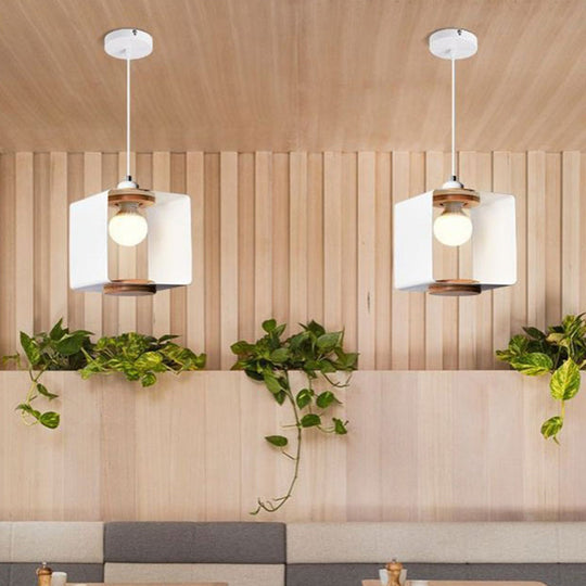 Metal Drop Pendant - Contemporary 1 Light Grey/White Dining Room Hanging Fixture White