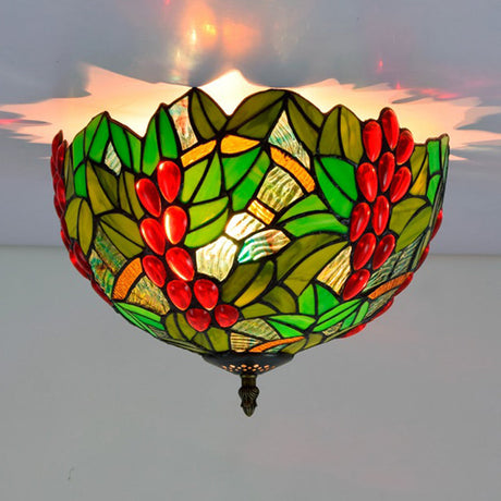 Tiffany-Style Leafy Ceiling Flush Mount Light Fixture - 2/5 Heads Bronze 12/16.5 Width