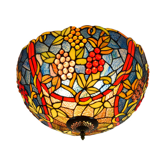 Tiffany-Style Leafy Ceiling Flush Mount Light Fixture - 2/5 Heads Bronze 12/16.5 Width