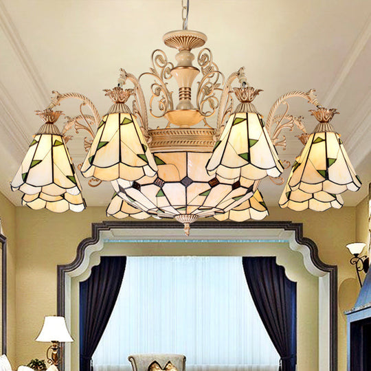 Baroque Conical Chandelier - 9/11 Lights Cut Glass With White & Gold Finish 11 / White-Gold