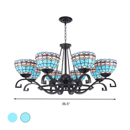 Dome Hanging Chandelier With Blue And Clear Glass Baroque Design - 3/6/8 Lights Perfect For Living