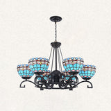 Dome Hanging Chandelier - Blue/Blue And Clear Glass Baroque Ceiling Pendant 3/6/8 Lights Perfect For